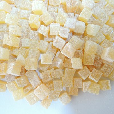 Ginger dice with icing sugar